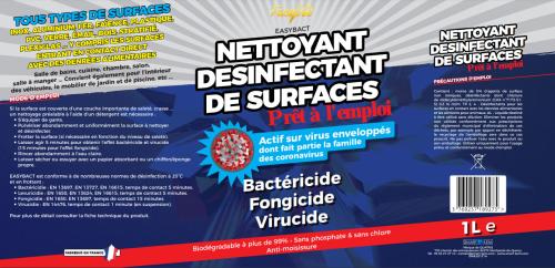 EASYBACT : Nettoyant désinfectant de surface en pulvérisateur 1 litre